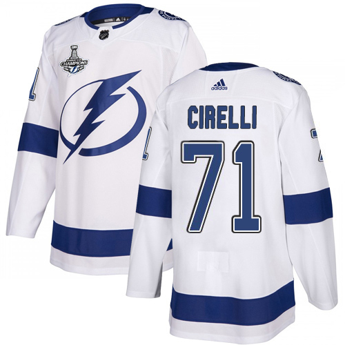 Adidas Tampa Bay Lightning Men #71 Anthony Cirelli White Road Authentic 2020 Stanley Cup Champions Stitched NHL Jersey
